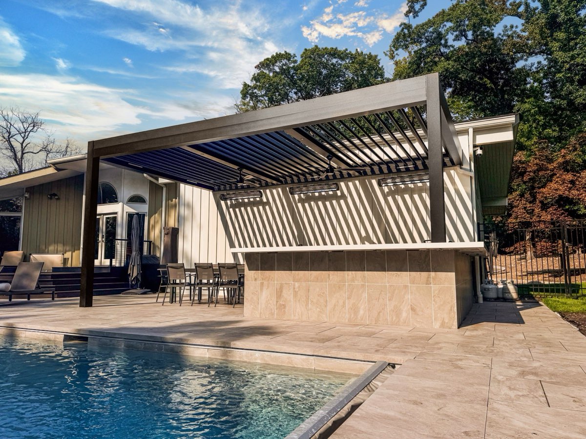 Black louvered pergola