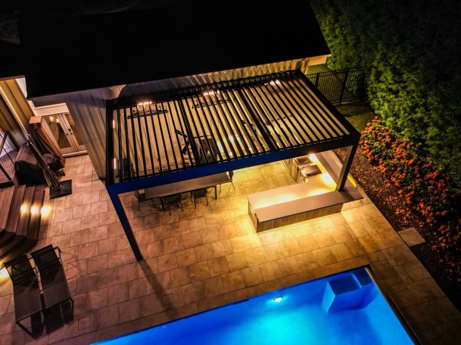 Aerial view of louvered pergola