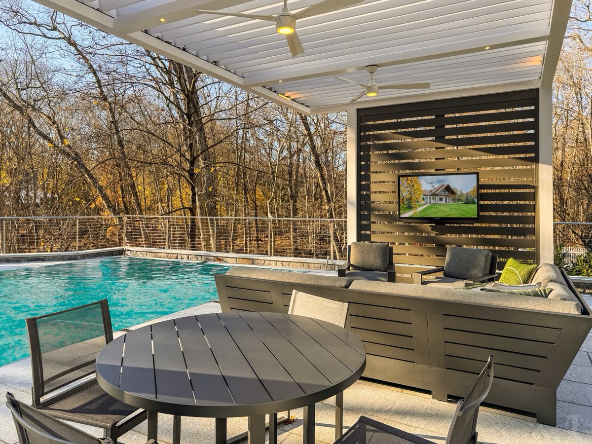 Poolside louvered pergola