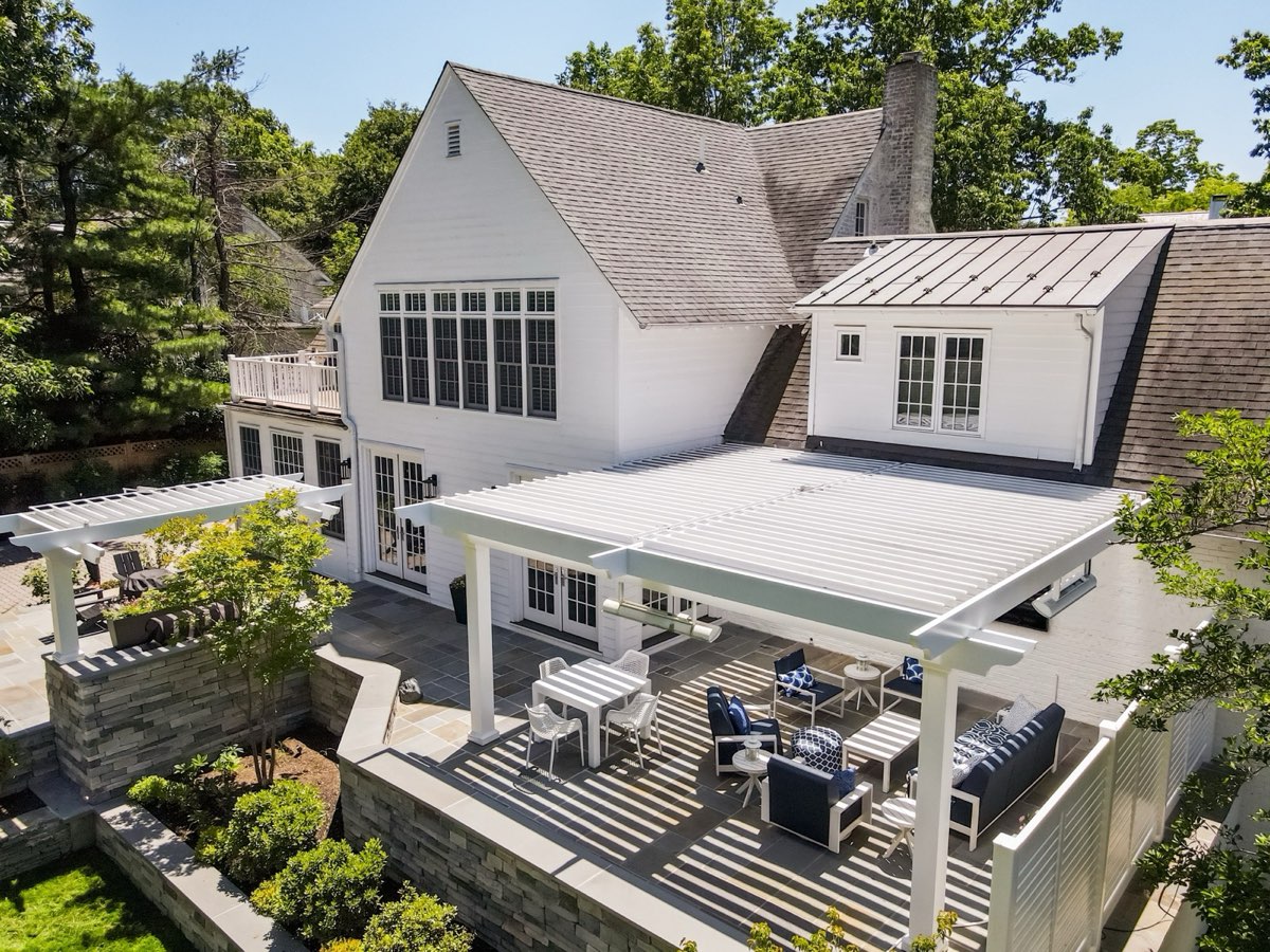 Waterfront louvered pergola